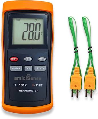 amiciSense High Precision 2 Channel K-Type Thermocouple Thermometer -200C to 1370C Handheld C/F/K Temperature Meter with AAA Battery Digital Multimeter Digital Multimeter