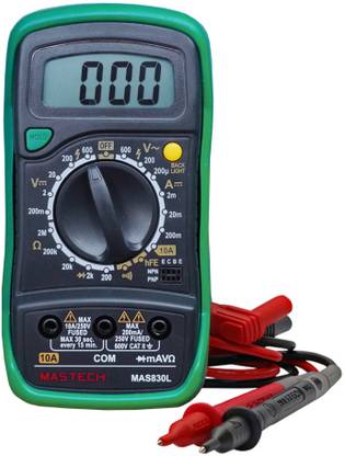 Divinext MAS830L Electronic Meter Tester Used To Measure Dc Voltage, Ac Voltage, Dc Current, Resistance, Ohm Volt Amp & Diode Detection Voltmeter Multimeter Multitester with Rubber Sleeve Protection + LCD Screen + Blue Backlight + Stand + Battery + Testing Probe Leads Handheld Portable Mastech Unity Hayoue Retena Excel Type MAS 830L Digital Multimeter