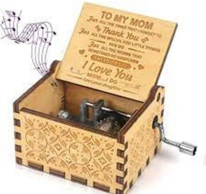 Fusked TO MY MOM HAND CRANKED WITH WOODEN CARVED BROWN MUSIC BOX Music Box