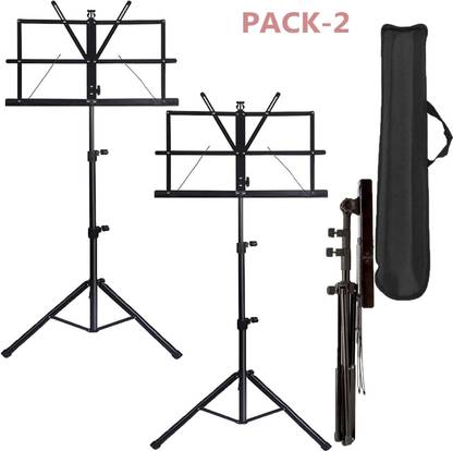 TechBlaze Pack of 2 Sheet Music Stand Holder/Portable Folding Music Stand Adjustable Light Weight Notation Stand with Music Sheet Clip Holder Tripod Base For Books, Notes, Violins, Lyrics Stand w/Carry Bag-Black Notation Stand