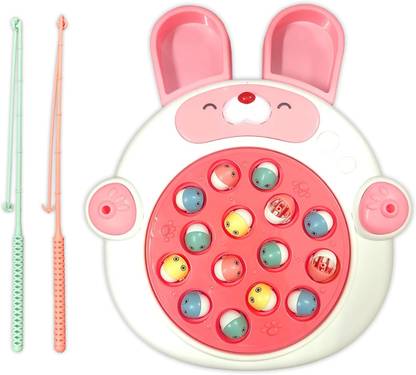 Kdcreation Rabbit Face Rotating Fish Pond Musical Fishing Game Toy Set For Kids