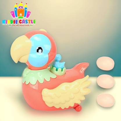 Kiddie Castle Walking Parrot Laying Eggs Toy With Lights Sound Music