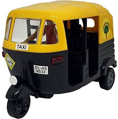 Crafts Export Auto Rickshaw Toy for Kids (Black, Yellow) ( Pack of 1).