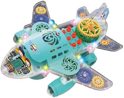 Toy DEKHO Transparent Gear Plane Toy Flash Music Electric with 3D Colorful Lightning