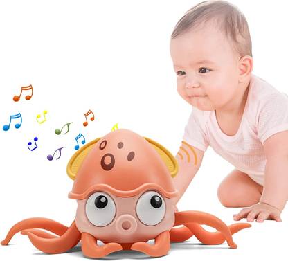 KIDOLOGY Crawling Octopus Toy with Sensing Auto Avoidance Music Light Up Tummy Time Toys