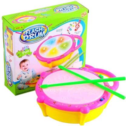 e trends Kids MultiColour Flash Drum with Sticks, Music and Lights Electronic Touch Toy