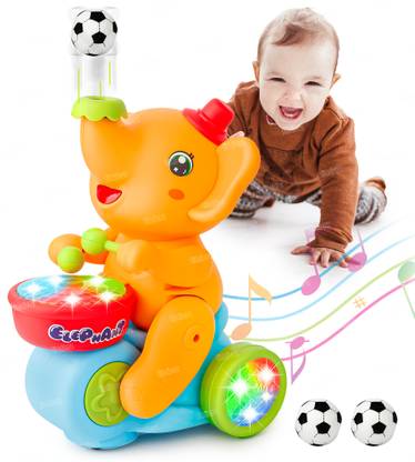 FIDDLERZ Musical Walking Elephant Drummer Toy with Flashing Light & Sound Toy for Kids