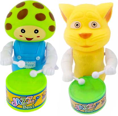 PRIMEFAIR Key-Operated Cute Drummer Toy Drumming and Dancing Watermelon Yellow Cat Toys