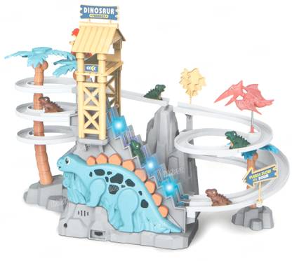 FIDDLERZ Dinosaur Climbing Stairs Tracks Slide Toy Set Musical & Lighting Dino for Kid