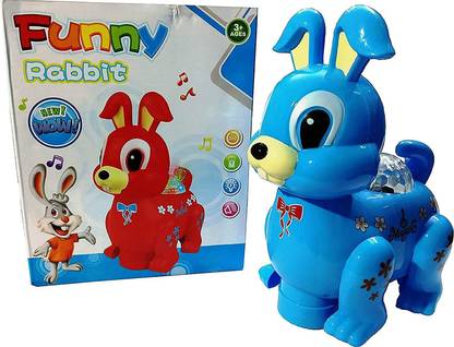 Nexteesh Funny Rabbit Toy with 3D Lights ,Music ,Bump and Go 360' Moving Toy Kids(Blue)