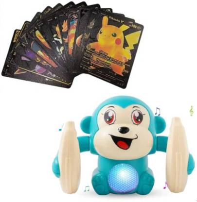 Premio Coppex Dancing Monkey–360° Spinning Musical Toy (Random Color)+Black Pokémon Card Set
