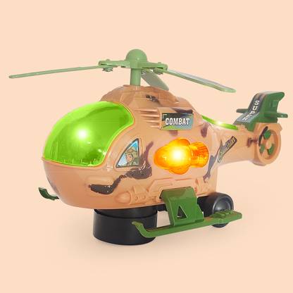 Planet of Toys Military Helicopter Toy with Music & LED Lights Perfect for Kids Ages 3+ Durable