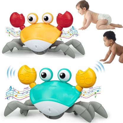 KIDOLOGY 2 Pcs Crawling Crab Toy with Automatically Avoid Obstacles Music Light Up USB