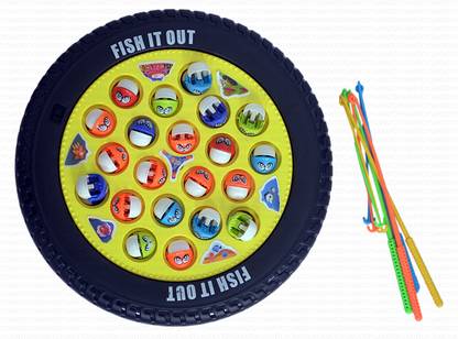 M Kids ROTATING FISH GAME WITH 21 FISHES, 4 FISHING ROODS & FISHING HOOKS