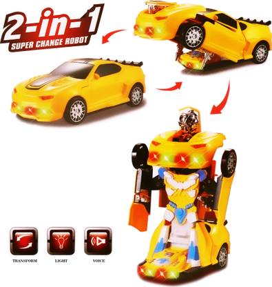 AZEENA 2in1 Robot Car Toy with Light & Sound for Kids, Robocar Action Figure, Best Gift