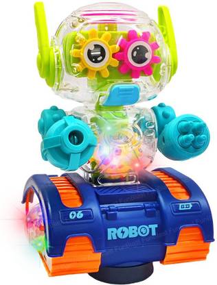 Planet of Toys Robot Rotating Gear Toy - Transparent Gear Electric Walking Robot Musical