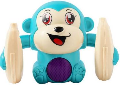 Learn With Fun Dancing and Spinning Rolling Doll Tumble Monkey Toy Voice Control Banana Monkey with Musical Toy with Light and Sound Effects and Sensor Blue Color