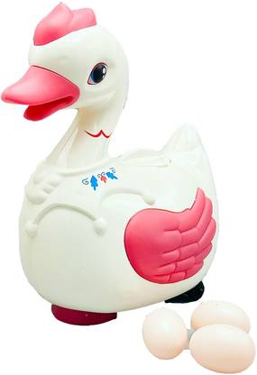 KOKEE TOYS Goose Duck Will Lay Eggs Vehicle Toy for Kids with 3 Eggs,Colorful Light & Music