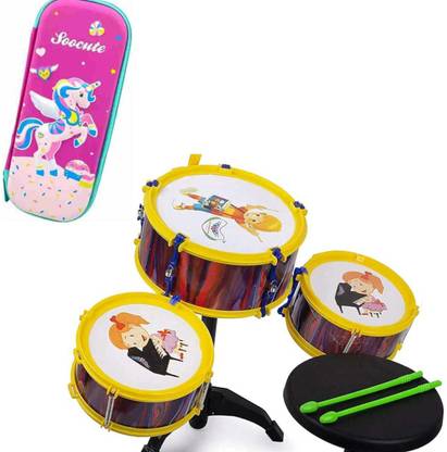 Premio Coppex Kids drum set–3Drums, 2Drumsticks, 1Stool+FREE Unicorn Box