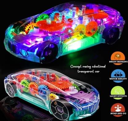 JSK Transparent Toy Car for Kids with Auto Gear Sensor Light & Sound 20 cm x 2 pcs