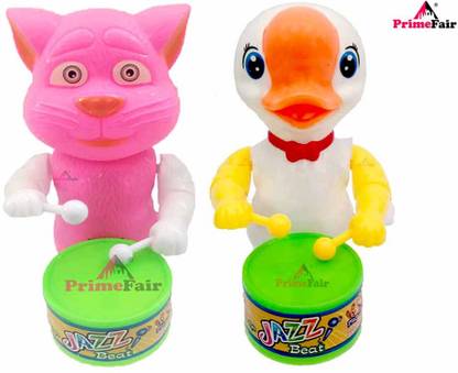 PRIMEFAIR Key-Operated Cute Cat Drummer Toy with Drumming and Dancing Action for Kid