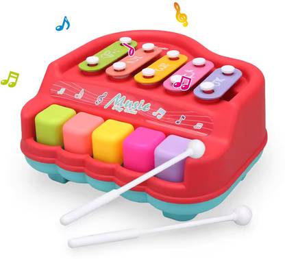 ARIZON 2-in-1 Mini Piano and Xylophone with 5 Colorful Keys | Includes 2 Sticks |