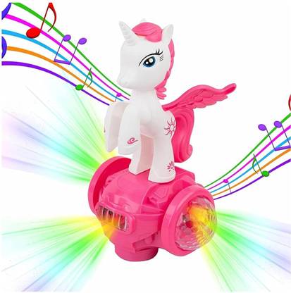 Adhira Toys Musical Dancing Toy 360 Degree Rotating Bump N Go Action Unicorn Light&Sound