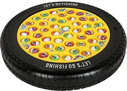 Goyal's Magnetic Musical Round Tyre Rotating Fish Catching Game with 45 Fishes & 4 Pods
