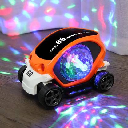 TAPUJI 360 Degree Rotating Stunt Car Bump & Go Toy with 4D Light & Musical Battery Car