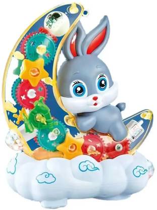RAINBOW RIDERS 360° Rotating Moon Rabbit Toy with LED Lights Sound Transparent Blinking Gear