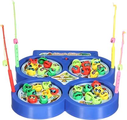 Zenex store Fishing Game Toy Set Rotating Board with Music for 32 Fish and 4 Fishing Poles