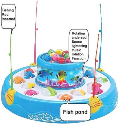 PromoCart Fishing Pond Fish-Catching Game with two Rotary Ponds, Light and Music