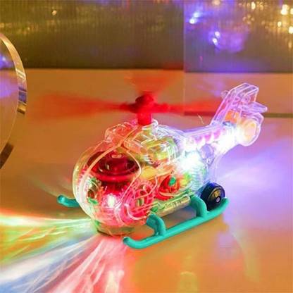Toyvala Transparent 3D Helicopter 360° Rotating with Flashing LED Lights and Music-C