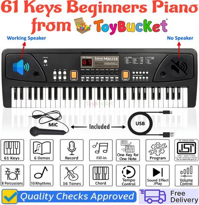 ToyBucket 61 keys electronic multi-function portable piano keyboard with led display & mic
