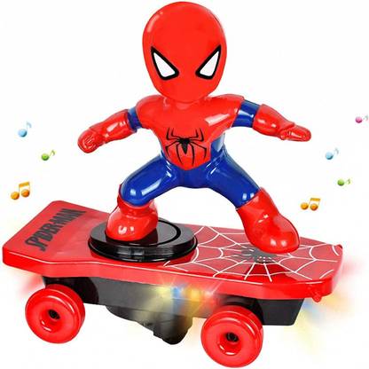 KIDOLOGY Spiderman Stunt Skateboard Scooter Electric Rotating Music Light Balance Bike