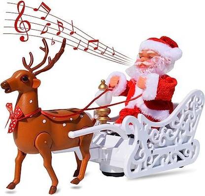 Pepstter Santa Claus Toy with Electric Car Pulling Cart (Color As Per Stock)