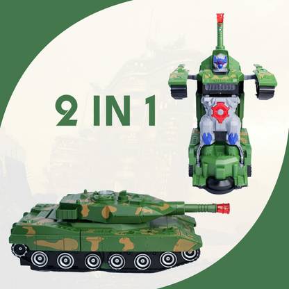iChoice 2in1 Transformer Army Tank Toy for Kids Robot Tank Car Toy with Light and Music