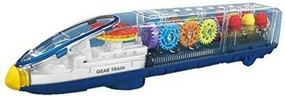 Goyal's Transparent Bullet Gear Train Toy for Kids with 3D Light, Music & 360° Rotation