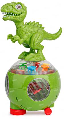 FIDDLERZ Gear Dinosaur Bump and Go Action Toy Transparent Toy with Sound & Light Green
