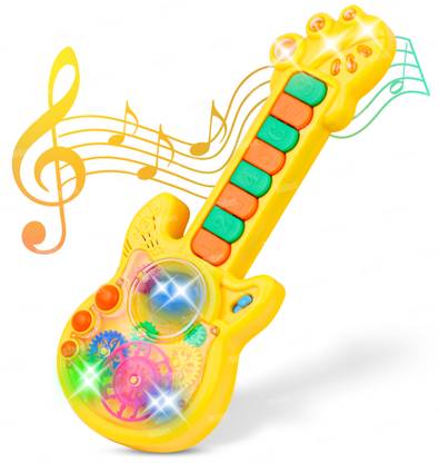 FIDDLERZ Musical Guitar Toy for Kids with Rotating Gears Flashing Lights & Piano Sound