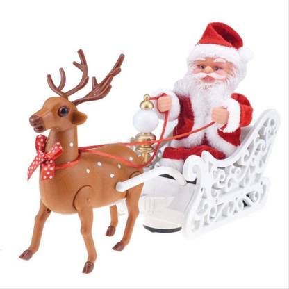 Amaflip New Santa Toy Claus Christmas Avoided Electric Sleigh Reindeer