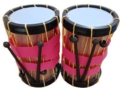 आज़ातो Set of 2 Indian Made Musical Drum Chenda Dhol Toys for Kids with 2 sticks Small
