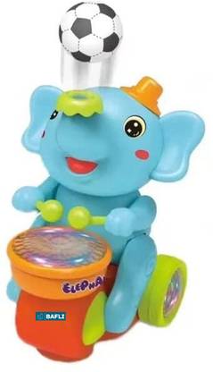 Bafli Elephant Musician Toy for Kid Music and Flashing Light Walking Drum Playing