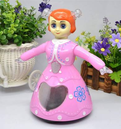 SECOND CRY Dora Dancing Girl 360° Rotating Musical Toy, Colorful Flashing Lights