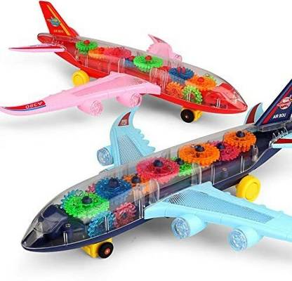 Goyal's Transparent Gear Airplane Toy for Kids with 3D Light Music & 360 Degree Rotation