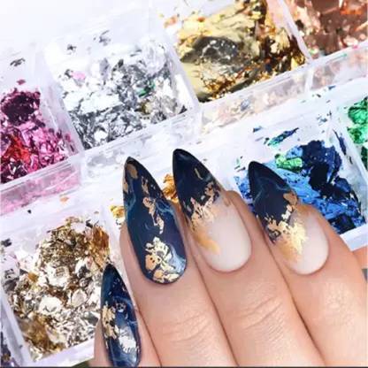 BOLT BEE Sparkly Foil Nails Sequins Irregular Aluminum Gold Red Summer Design Set Nail