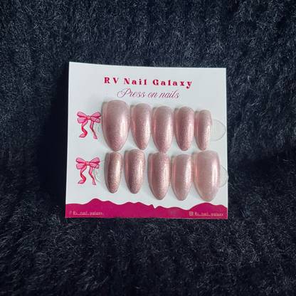 SHREEERADHA Pink chrome handmade press on nail set of 10