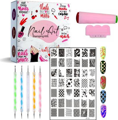 Royalkart Nail Art Stamping Jumbo Image Plate D.I.Y With Double-Sided Stamper, Metal Scraper, 5pcs Double-Sided Dotting Tool (XY15)