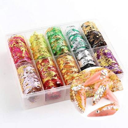 feelhigh 10 Rolls Gol Net Nail Stickers Design Self Adhesive Nail Transfer Decals