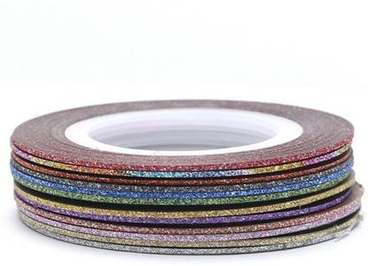 Looks United 10 Mixed Color Glitter Self Adhesive Nail Art Striping Tape Rolls